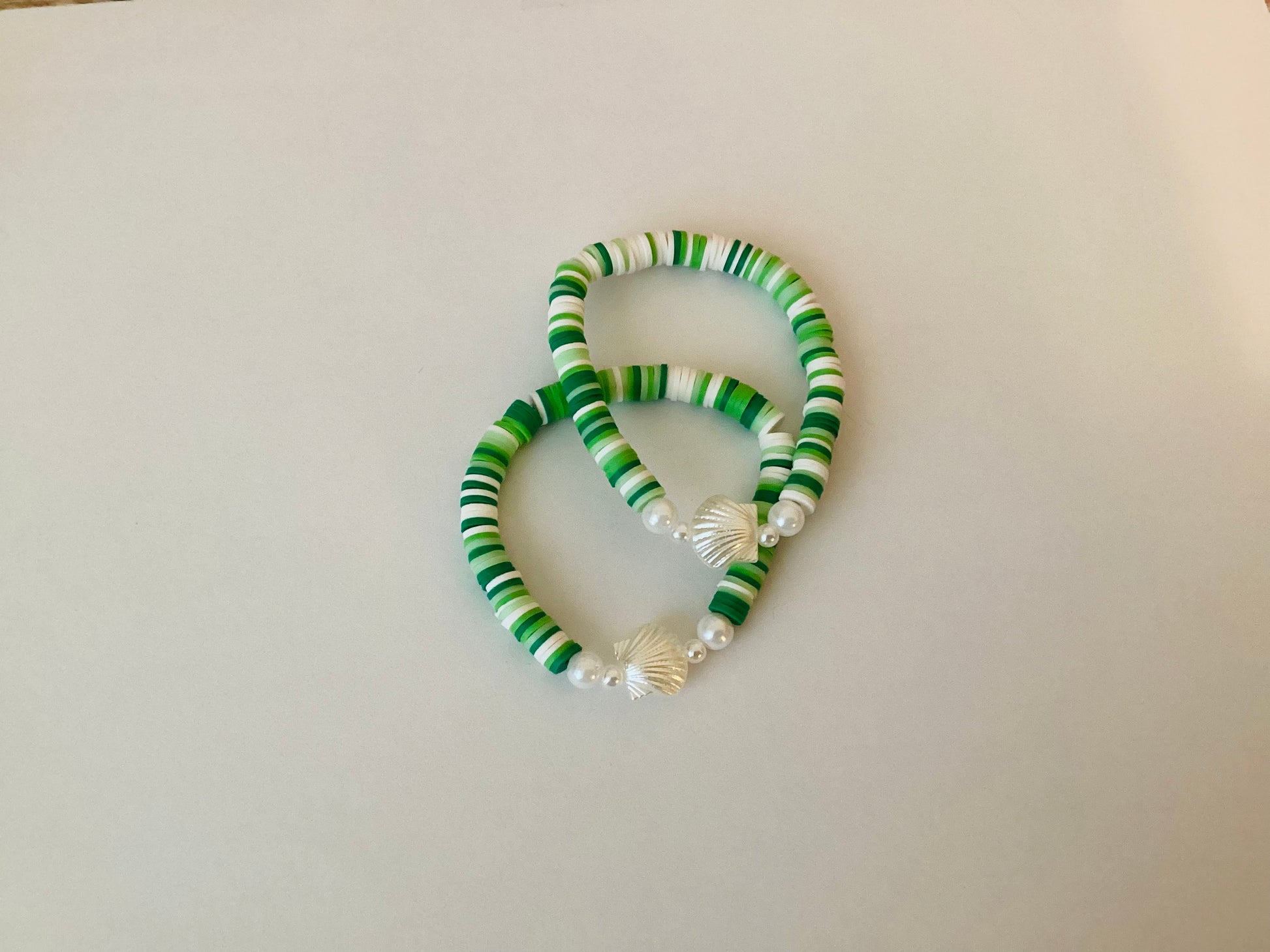 Green Seashell Clay Beaded Bracelet – B's Bracelets